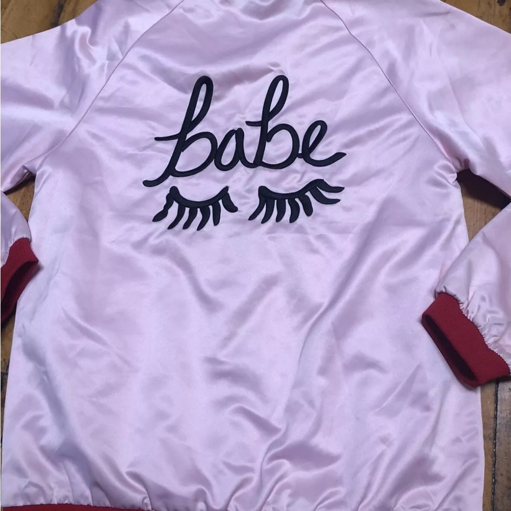 Babe Collection, Style Club, baby pink silky bomber jacket, size S